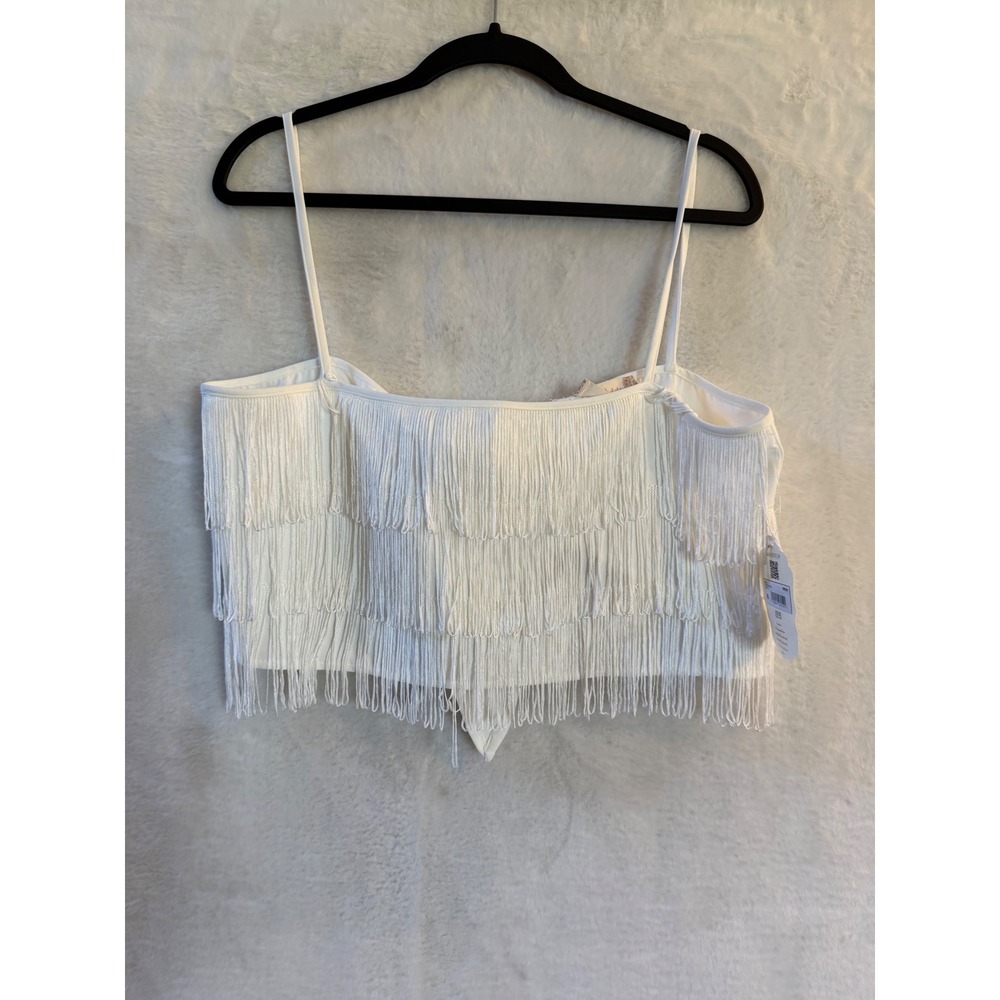 Altar'd State White Fringe Crop Top NWT Women Large Boho Festival Tie Back Cami